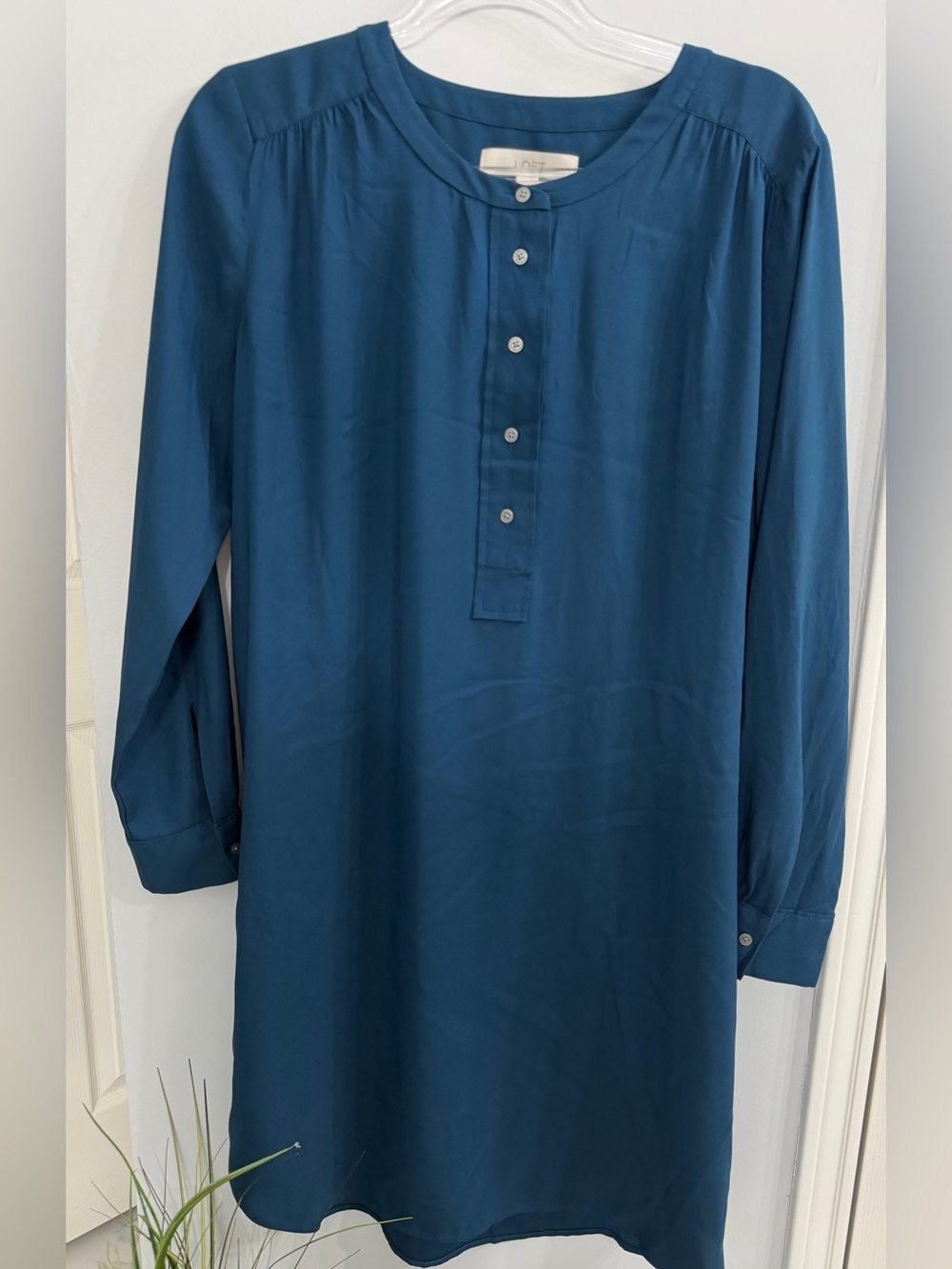 LOFT Teal-Blue Long Sleeve Henley Tunic